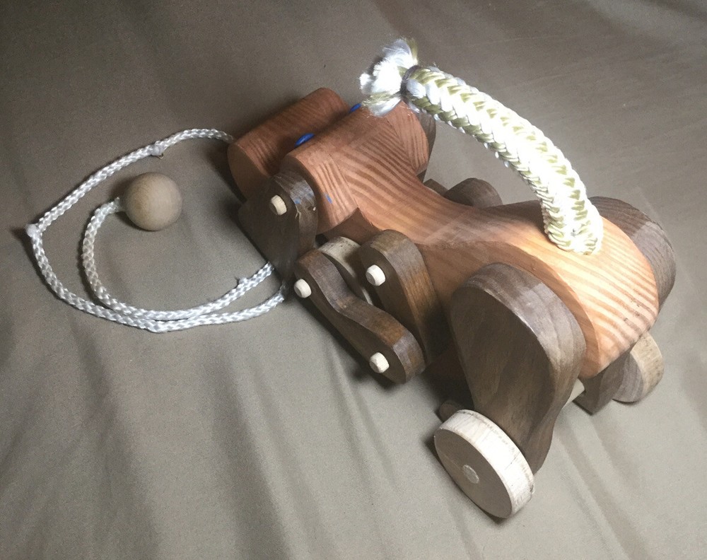 Wooden Dog Rolling Pull Toy Good Used Condition