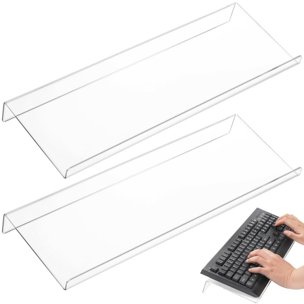 2 Pack Tilted Computer Keyboard Stand Clear Acrylic Keyboard Tray Holder