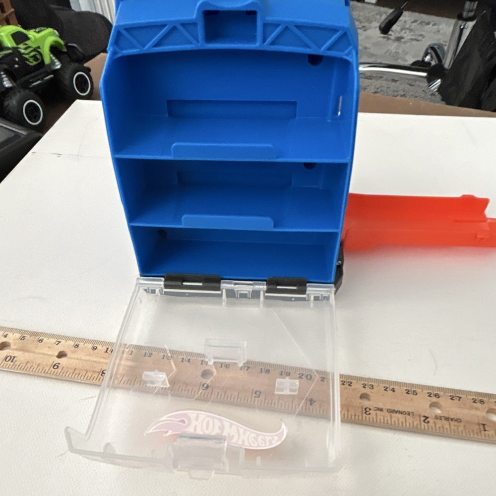 Hot Wheels Blue Plastic Display Case with Orange Track, Compartments