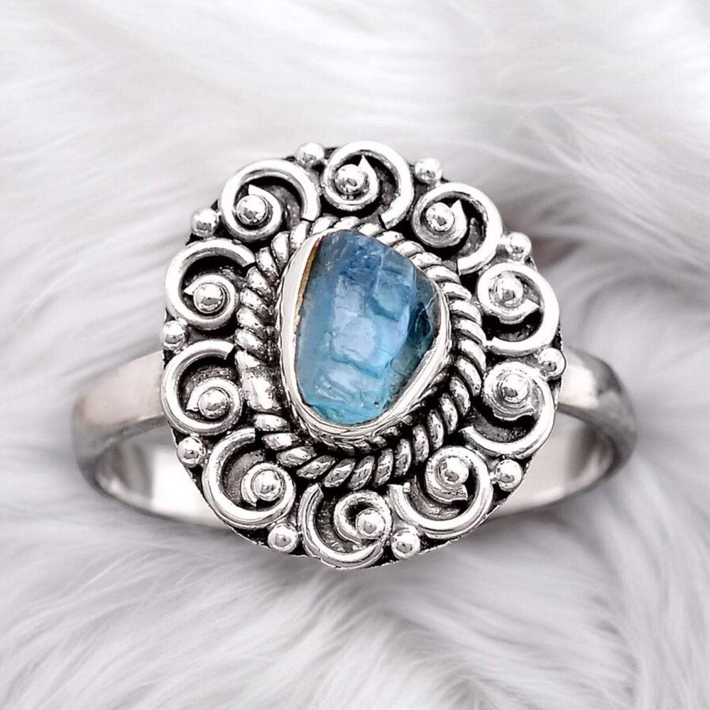 Neon Blue Apatite Solid 925 Sterling Silver Ring 9
