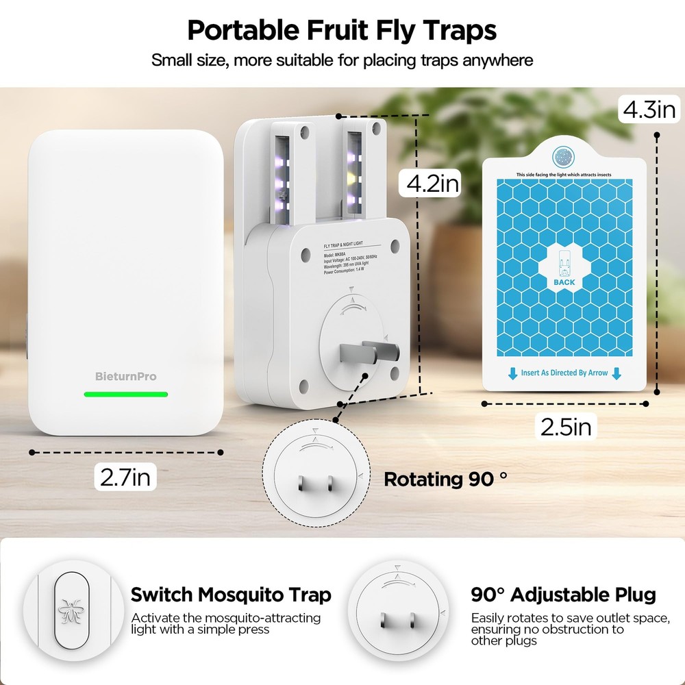 Fly Traps 2 Device 10 Refills 3in1 UV Blue Yellow Light Bug Zapper Fruit Killer