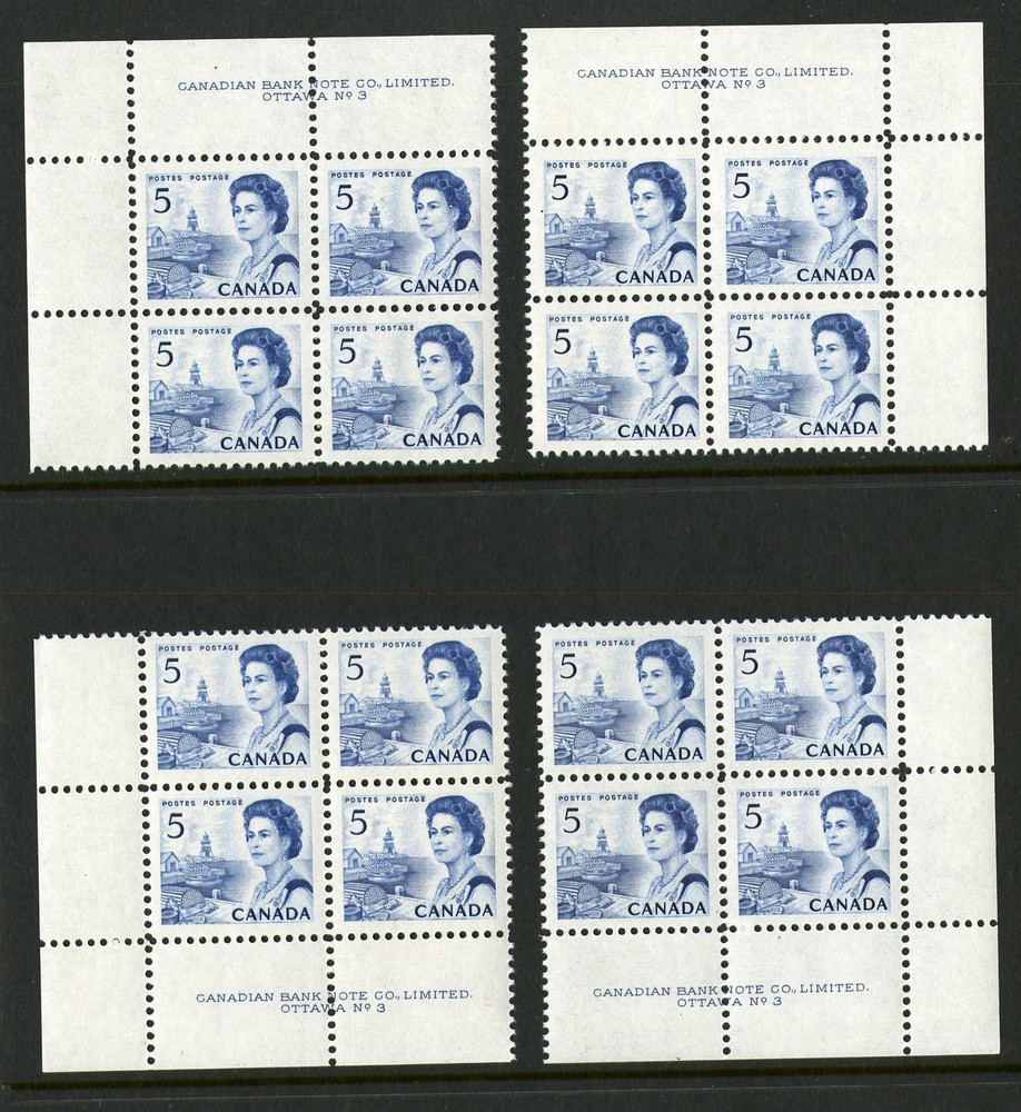 CANADA Scott 458 - NH - Matched Set Plate 3 - 5¢ Blue Centennial (.012)