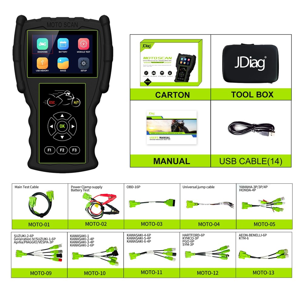 JDiag M100 Pro Motorcycle Scanner Car Code Reader Diagnostic Tool Battery Tester