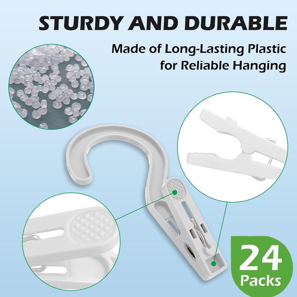 24pcs Laundry Hooks Clip Plastic Clothes Hangers Pins Super Strong Hanger Cli...