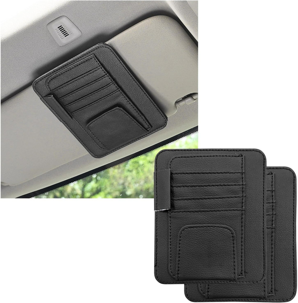 2PCS Small Leather Car Sun Visor Organizer, Multifunctional Auto Visor Document