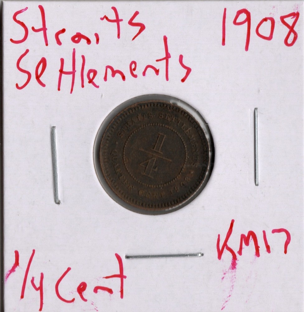 Coin Straits Settlements 1/4 Cent 1908 KM17