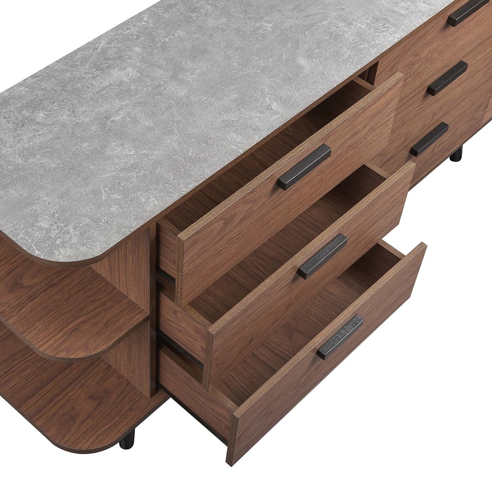 Modway Langston Open Display Storage Sideboard in Walnut Gray