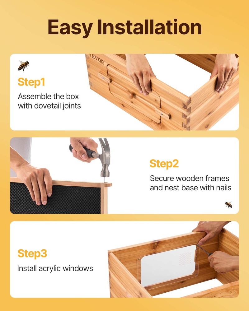 VEVOR Bee Hive Langstroth Kit 10 Deep & 10 Medium Frames with Acrylic Windows