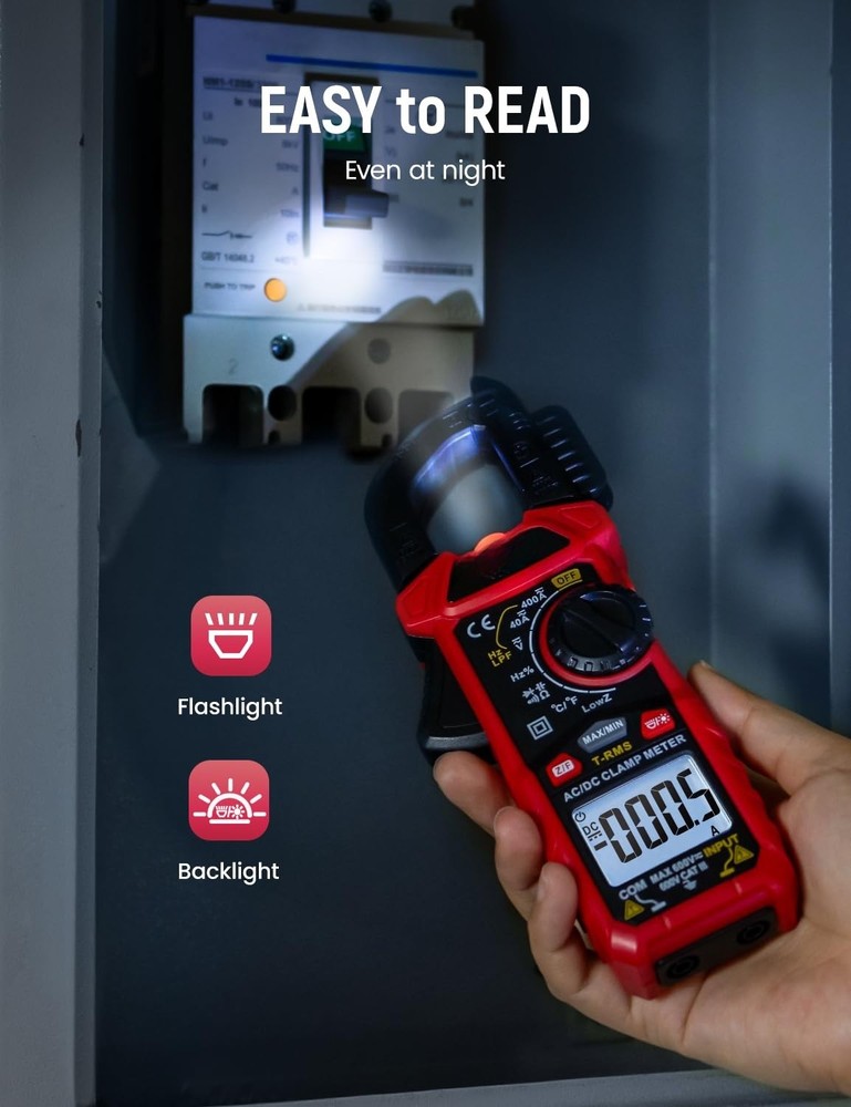 Digital Clamp Meter Multimeter with D-Shaped Jaw with Flashlight Backlight