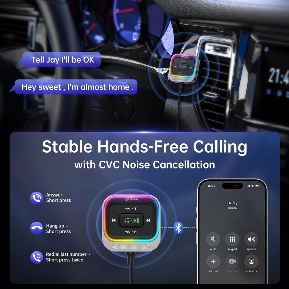 Coiled Cable Bluetooth Car Adapter: Hands-Free Calling & Deep Bass Sound