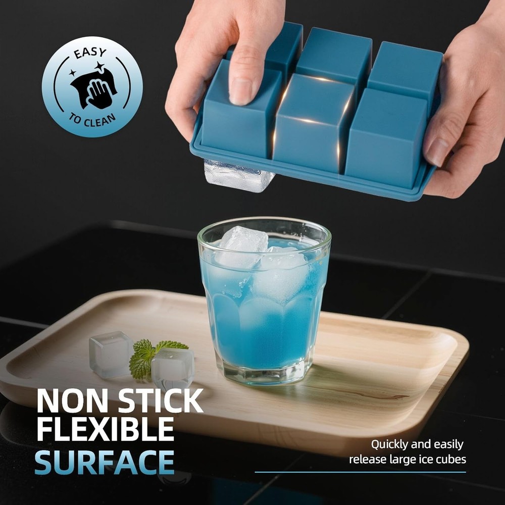 Large Ice Cube Trays for Whiskey (2 Pack) - Silicone Ice Cube