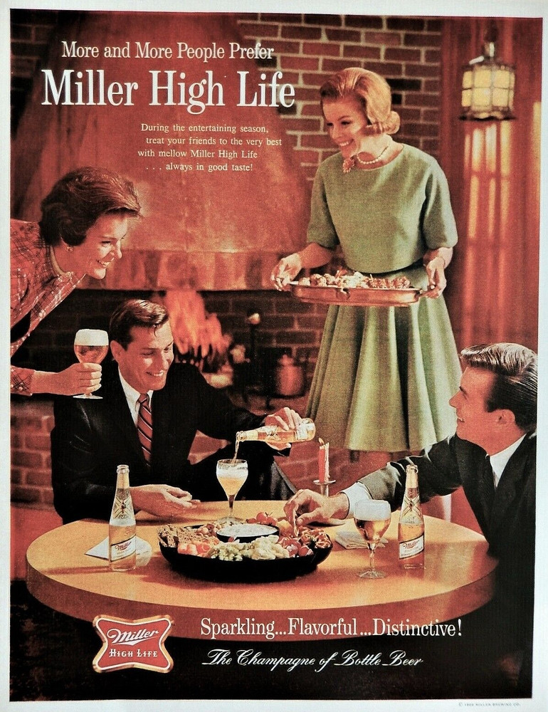 Miller Beer ad Vintage 1966 retro dinner party original advertisement