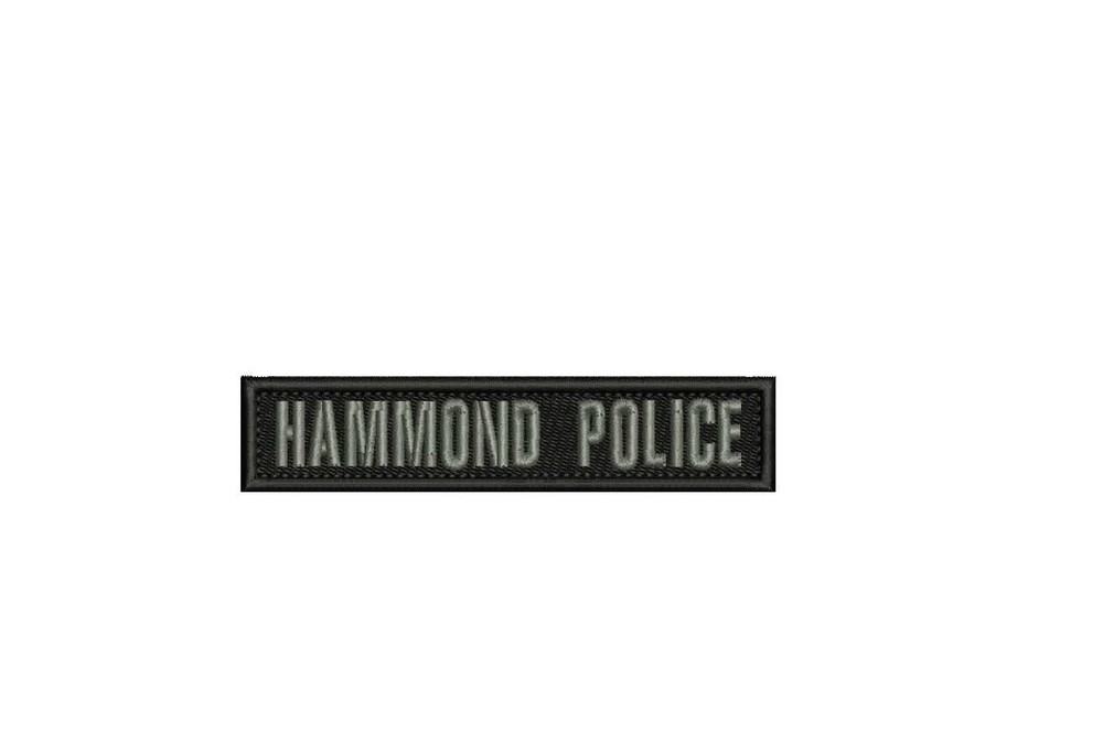HAMMOND POLICE EMB PATCH  1x5 hook on back  GRAY ON BLACK