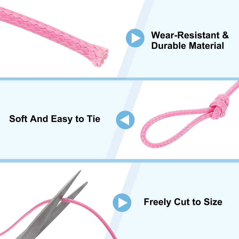 3Pcs Waxed Polyester Cord, 5.5 Yard 2mm Wax Bead Thread String, Pink