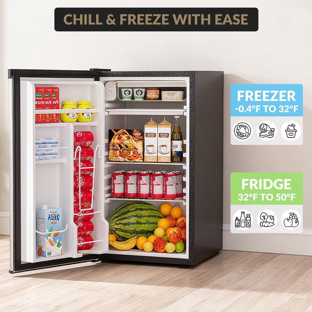 3.2 Cu.Ft Energy Efficient Mini Fridge, Compact Quiet Refrigerator for Dorm, ...