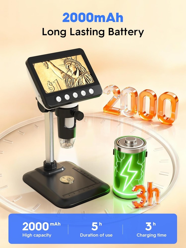 WKR Coin Microscope, 4.3" LCD USB Digital Microscope 4.3 inches 1080P, Black