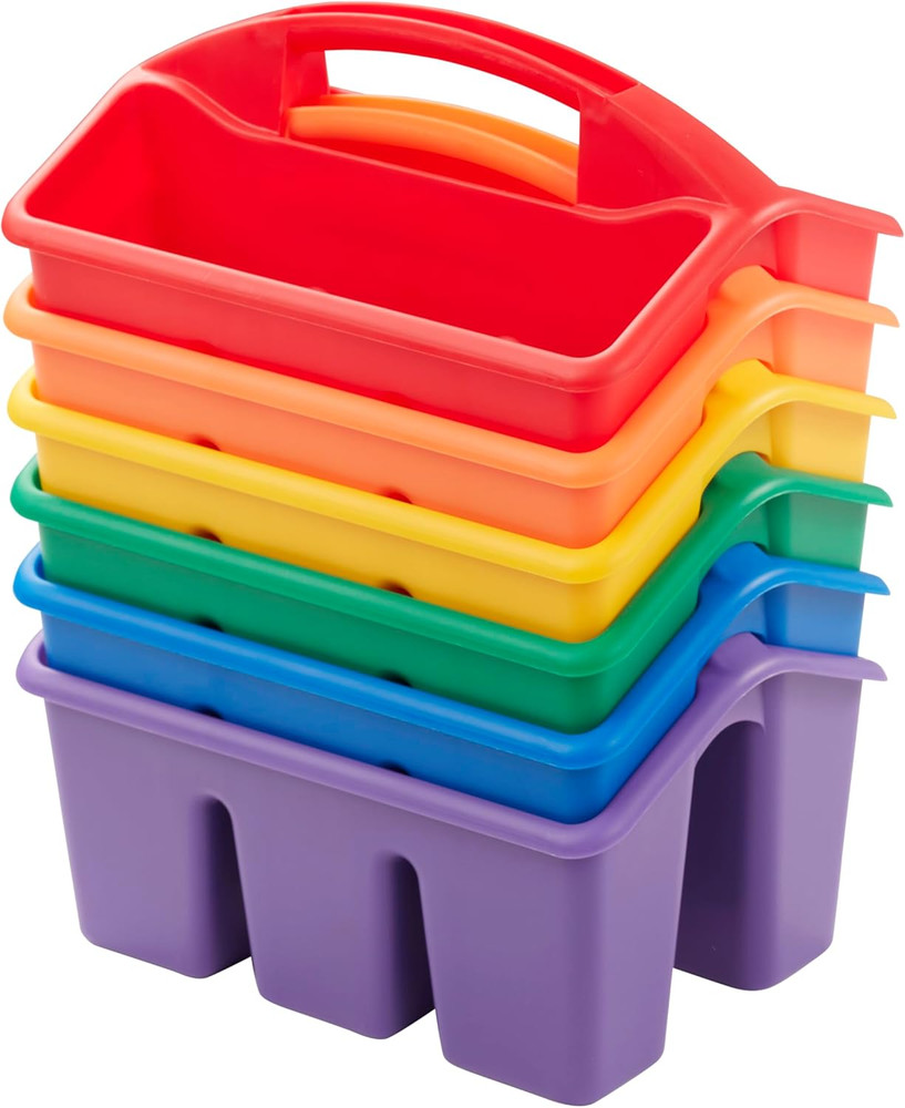 4-Compartment Small Plastic Caddy, Multipurpose Organization, Primary, 6-Pack