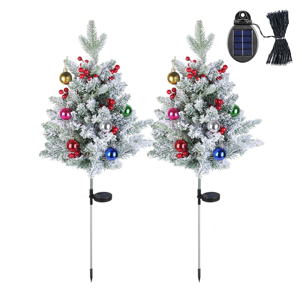 2Pack Lighted Artificial Christmas Tree with Solar String Lights Yard Decoration