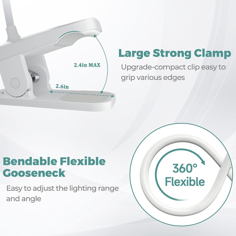 Clip on Reading Light for Bed Headboard, Rechargeable Battery Clamp on Bunk Bed