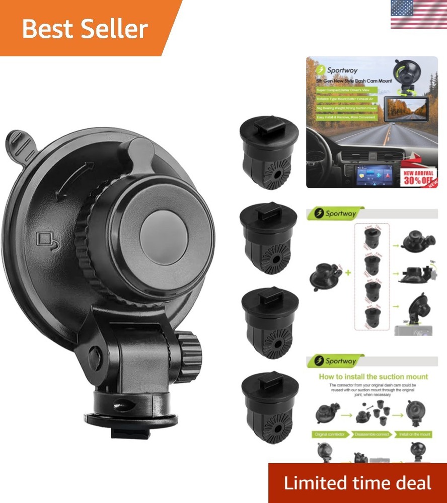 S504 5th Gen Suction Cup Dash Cam Mount - 360° Rotation, Compact Design