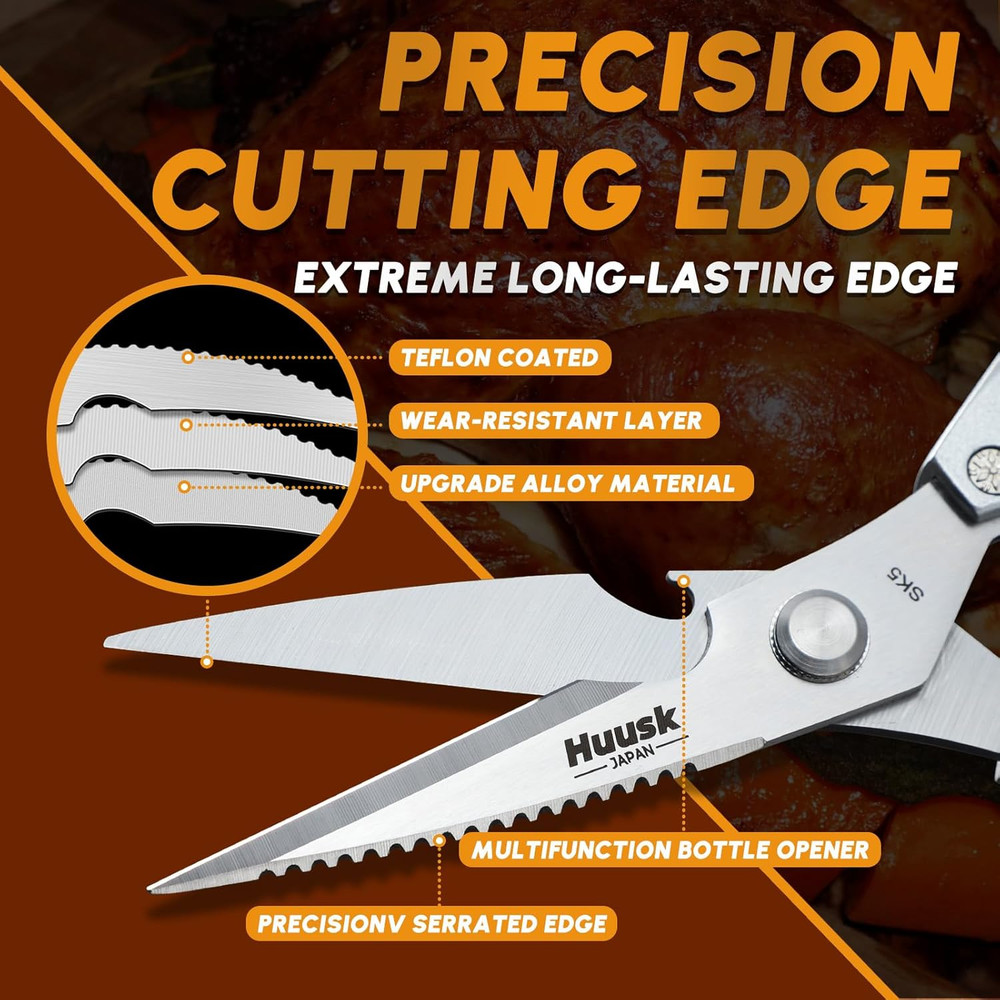 Kitchen Scissors All Purpose - Stainless Steel Kitchen Shear, Sharp Silver Meat