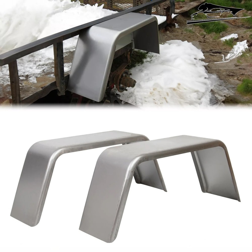 Pair Steel Square Cargo Trailer Fenders For 14"-16" Trailer Fenders Wheel Silver