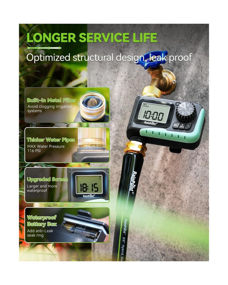 RAINPOINT Sprinkler Timer with Brass Swivel, Programmable Water Timer for Gar...