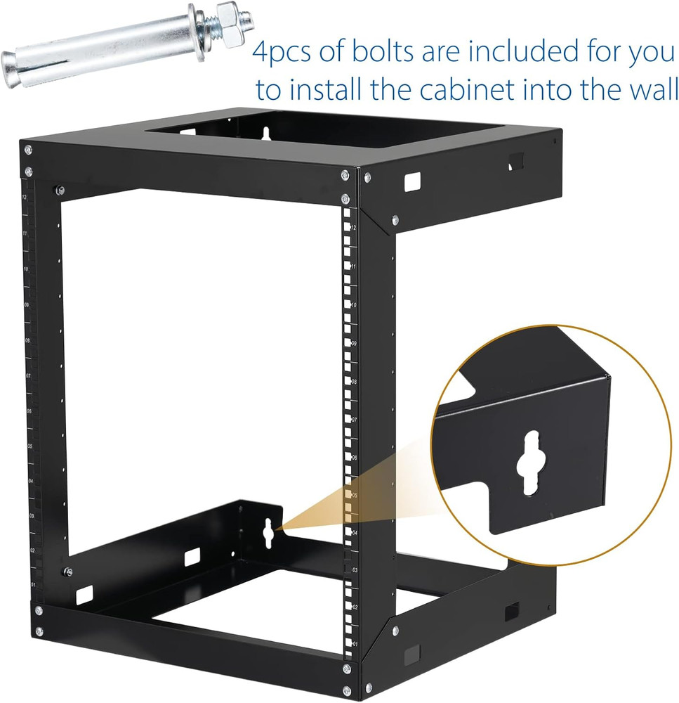 12U Wall Mount Rack Open Frame 19 Inch Server Equipment 2 Post Network Cabinet 1