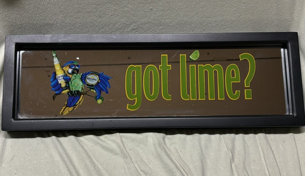 2006 Corona Extra Got Lime? Black Framed Mirror Parrot Modelo 18" x 6”