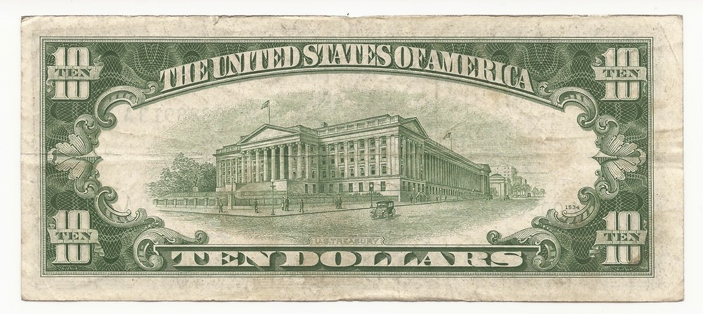 1953 $10 Dollar Bill Silver Certificate Note 913A-AHB