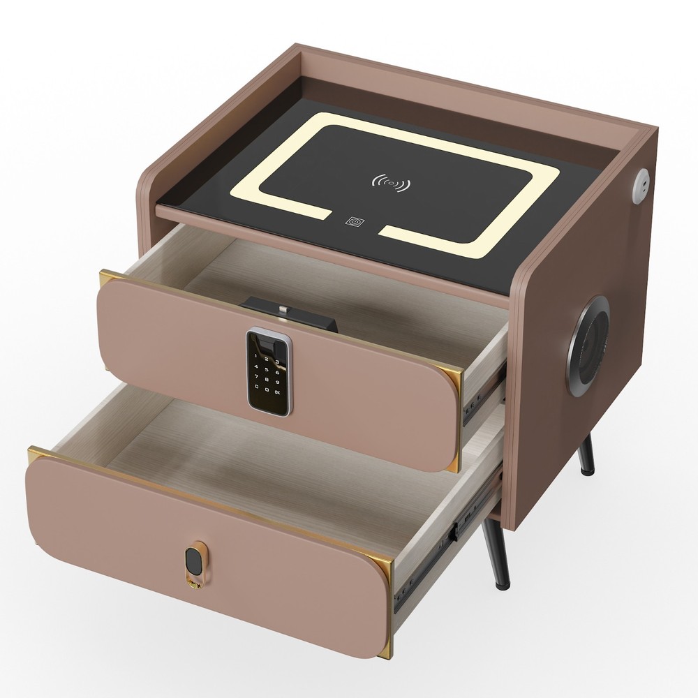 20" Tall Smart nightstand with combination lock &Bluetooth player(Light coffee)