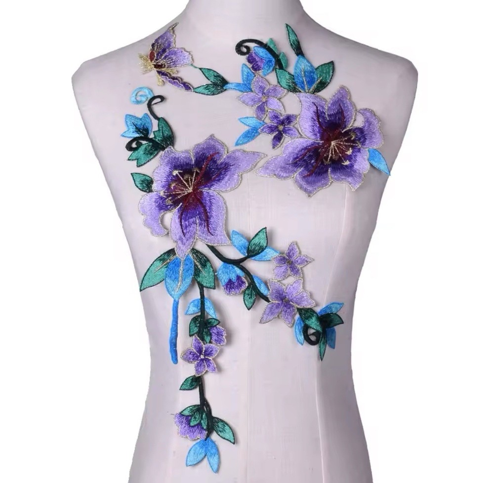 Purple And Blue Embroidered Applique (2 Pieces)