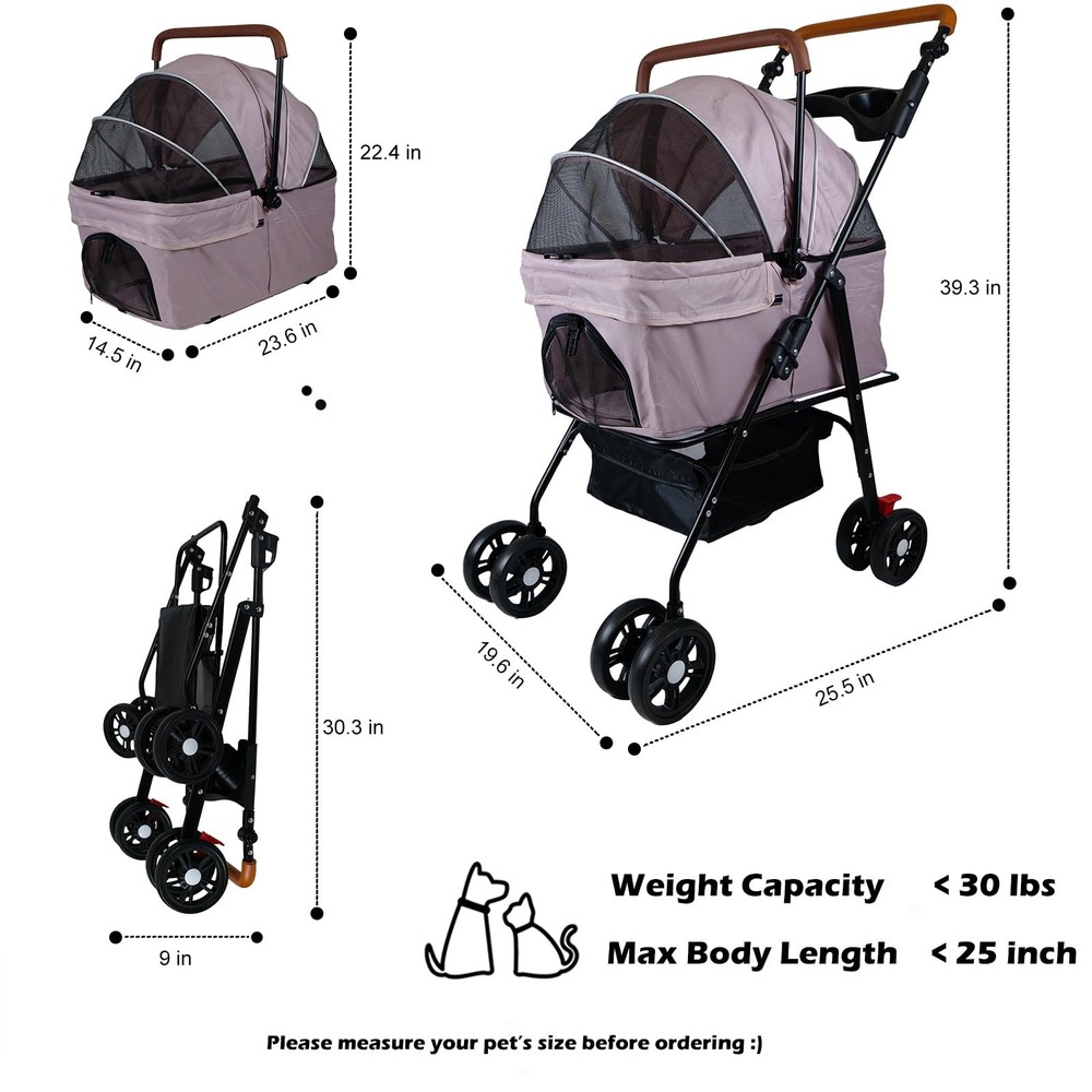 Pet Stroller with Storage Basket and Cup Holder, Folding Dog Jogger, Foldable...