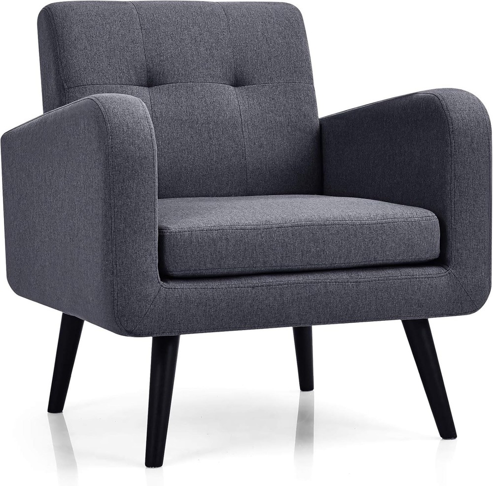 Upholstered Accent Chair, Modern Mid  Linen Fabric Living
