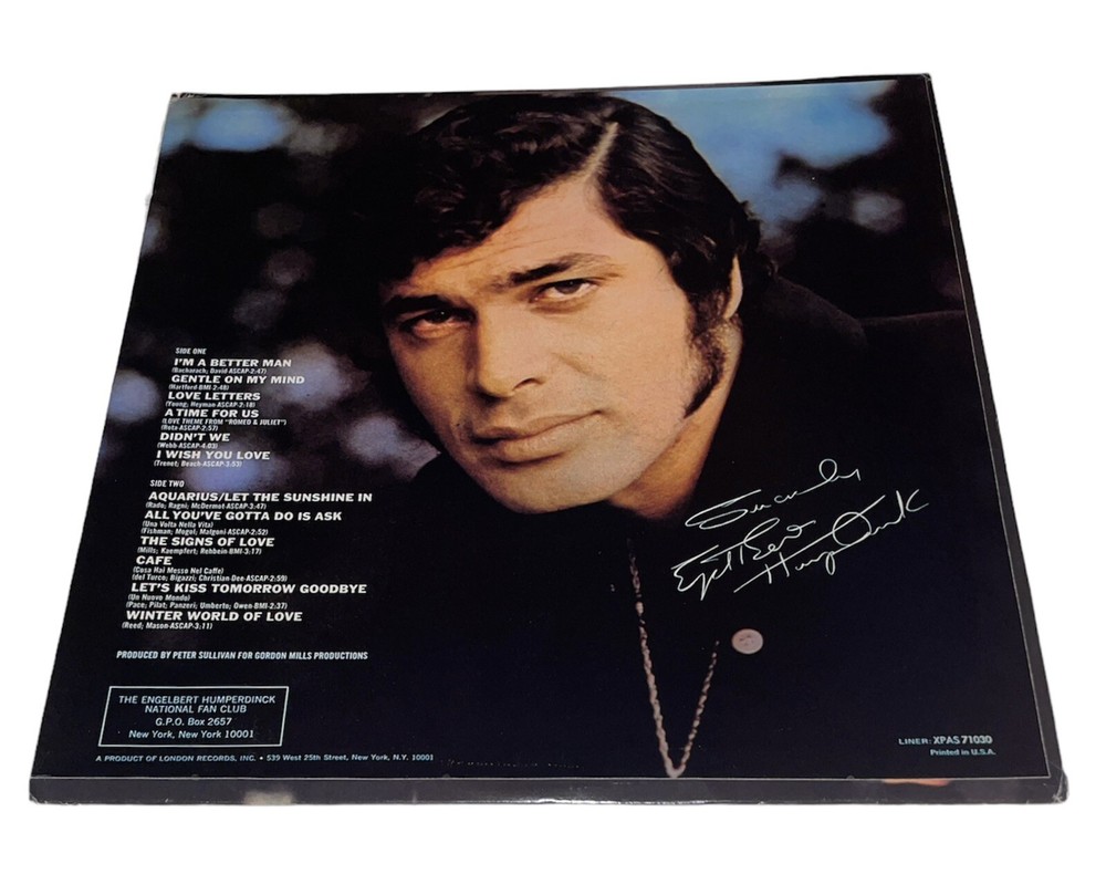Engelbert Humperdinck Signed Vinyl Record "A Man Without Love" Autograph JSA COA