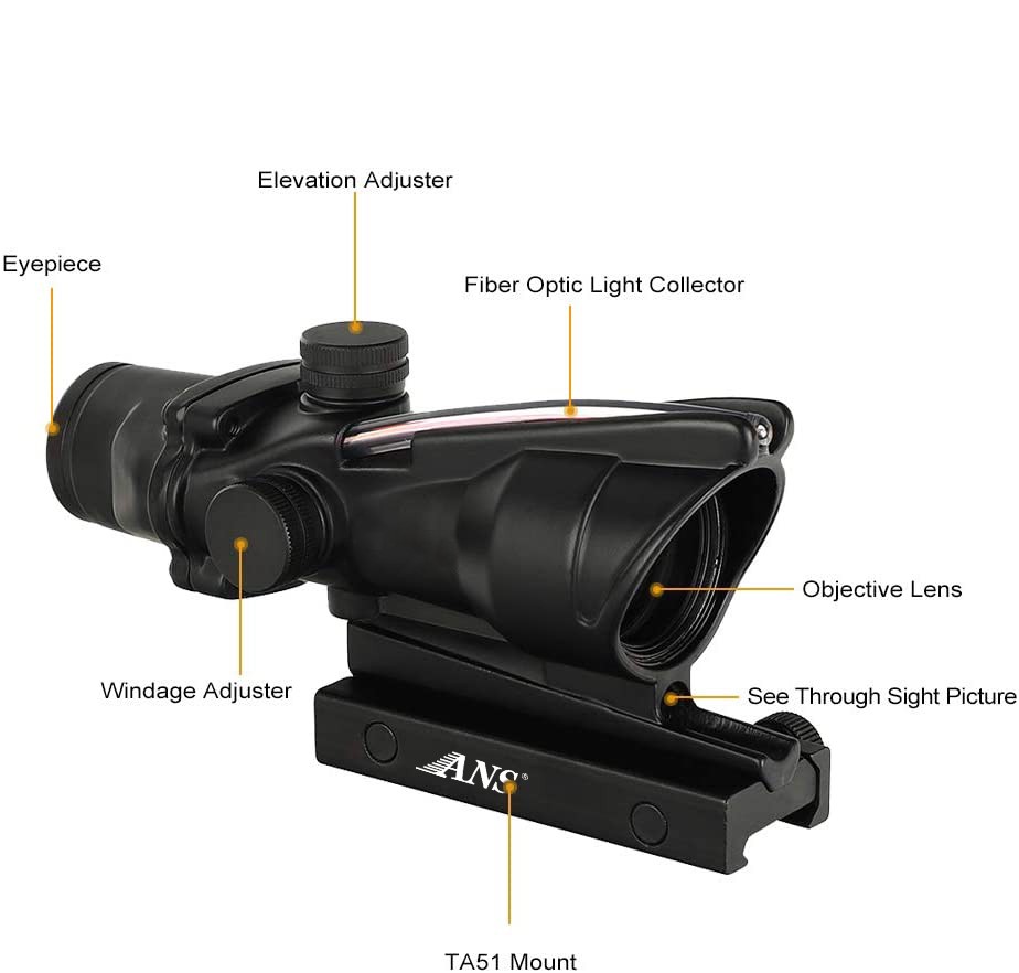 ANS 1x32 Tactical Red Dot Sight Scope with Red Fiber