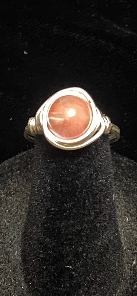 Rose Quartz Silver Ring Wrap Ring Size 6