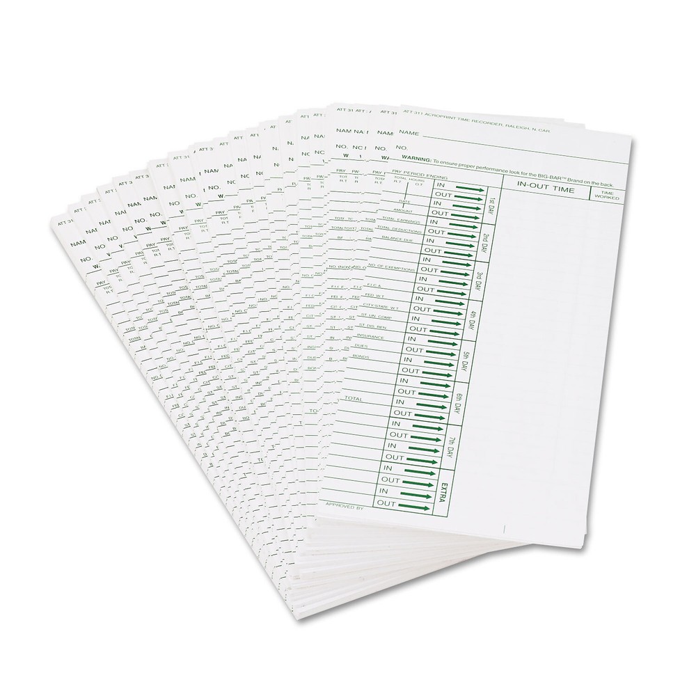 Acroprint Time Card for Model ATT310 Electronic Totalizing Time Recorder, Weekly