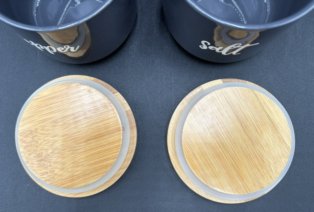 Salt & Pepper Container Cellars Jar Bamboo Lid Cuisinart Ceramic Gray EUC