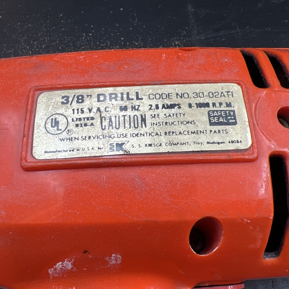 VM Vtg Black & Decker 3/8" Variable Speed Drill w Drill Guide TESTED WORKS