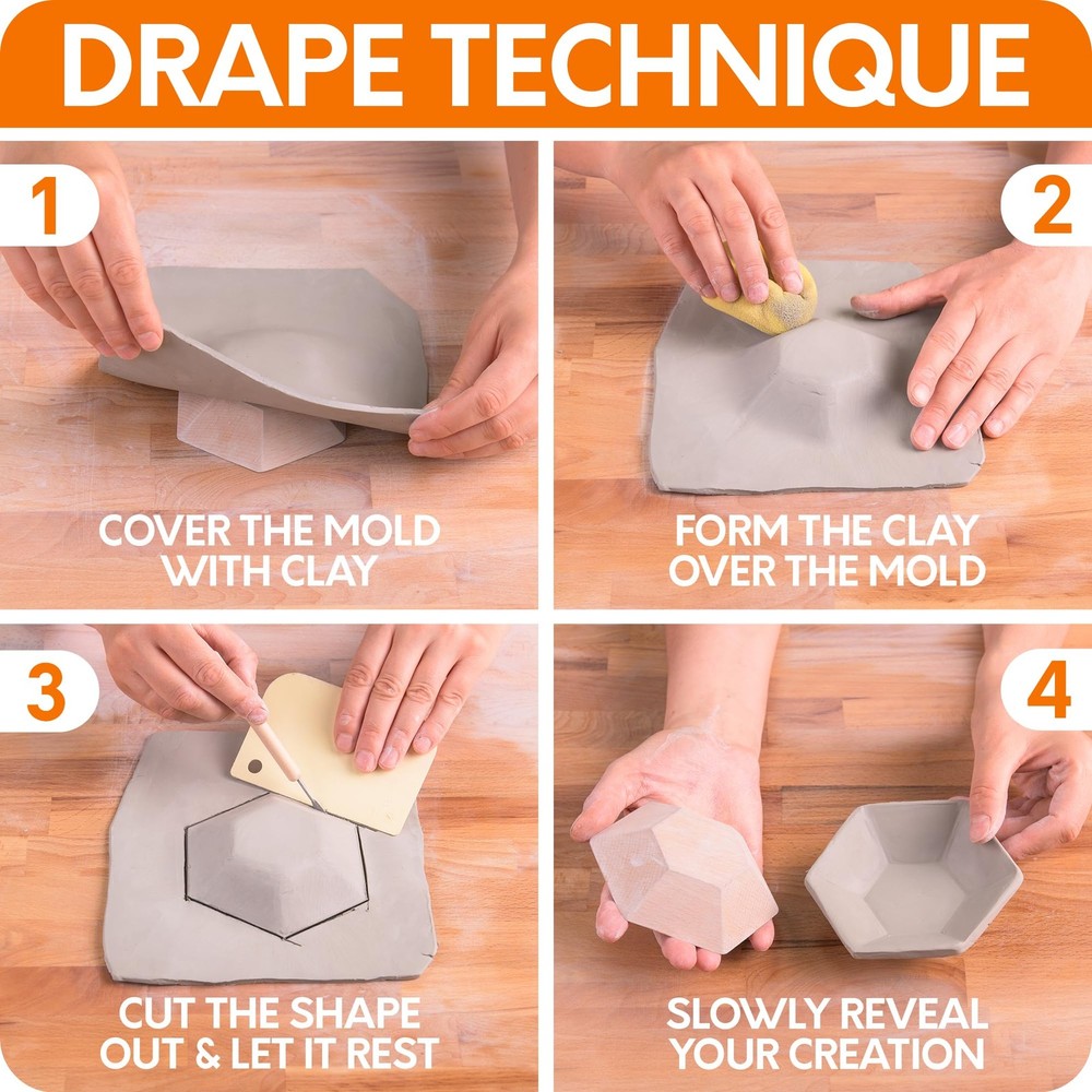 3-Pack Hexagonal Pottery Molds | Create Bowls & Plates | 4″ 6″ & 8″ Ceramic T...