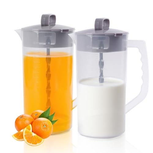 2 Quart/64oz Mixing Pitcher with Adjustable Plunger & Lid - BPA-Free, 2 pack