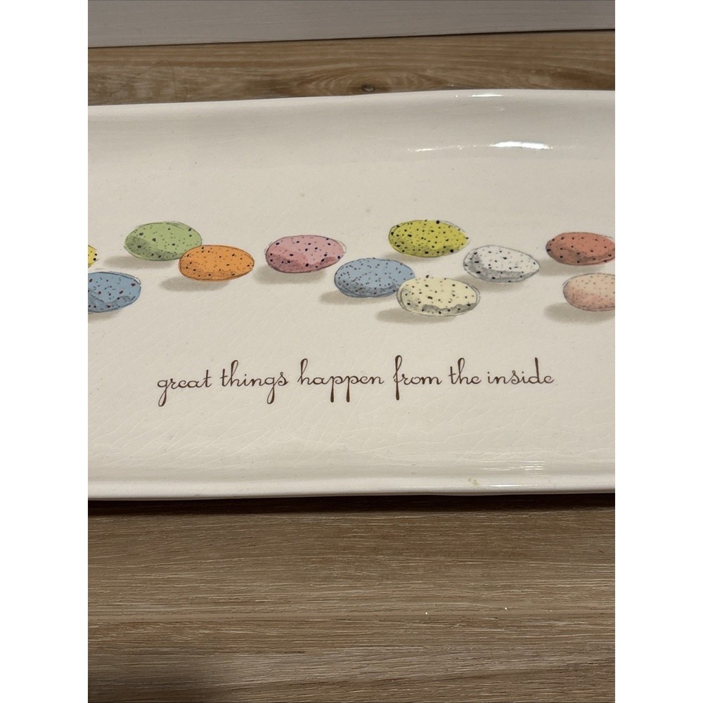Magenta Easter Platter 14x7” Eggs “Good Things Happen From The Inside”