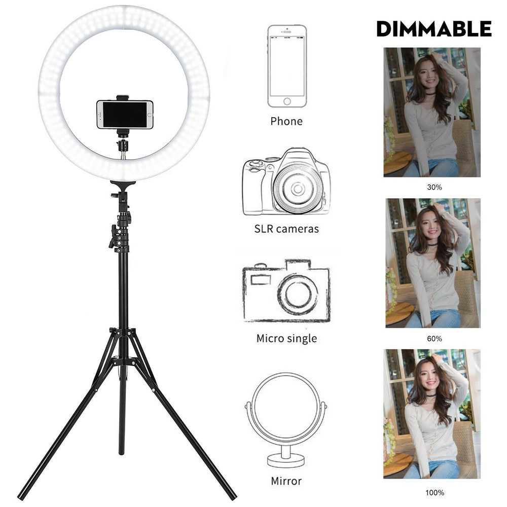 18" LED SMD Ring Light Kit with Stand Dimmable 6000K for Makeup Phone Camera
