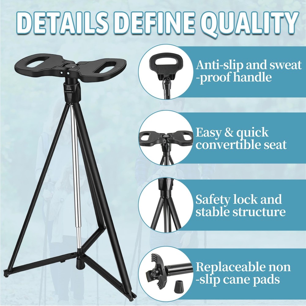 Walking Cane with Seat Folding Lightweight, Adjustable Height Cane Stool for ...