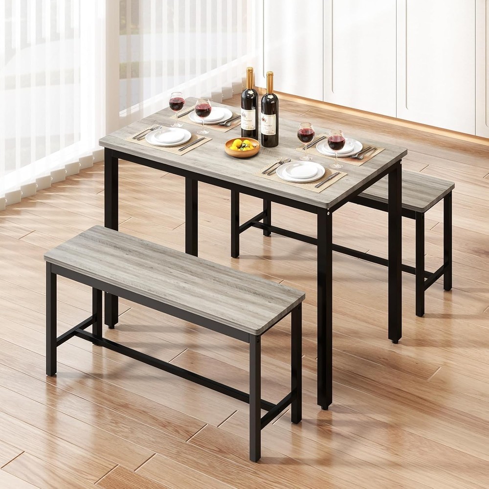 Dining Table Set 4 W/ 2 Benches – Space-Saving Kitchen Table Set Kitchen &