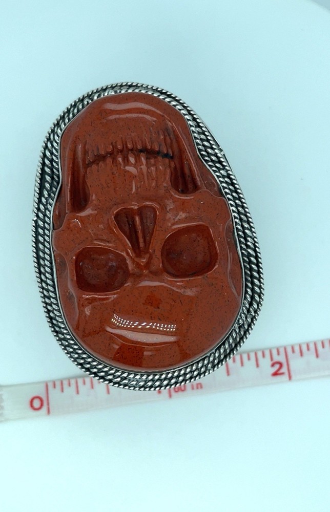 AKJ Sterling Silver Carved Jasper Skull Trinket Box