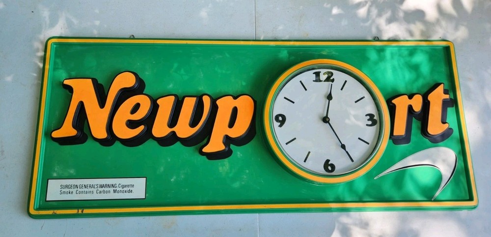 Rare Vintage Newport Double Sided Wall Hanging Cigarette Clock Sign Works