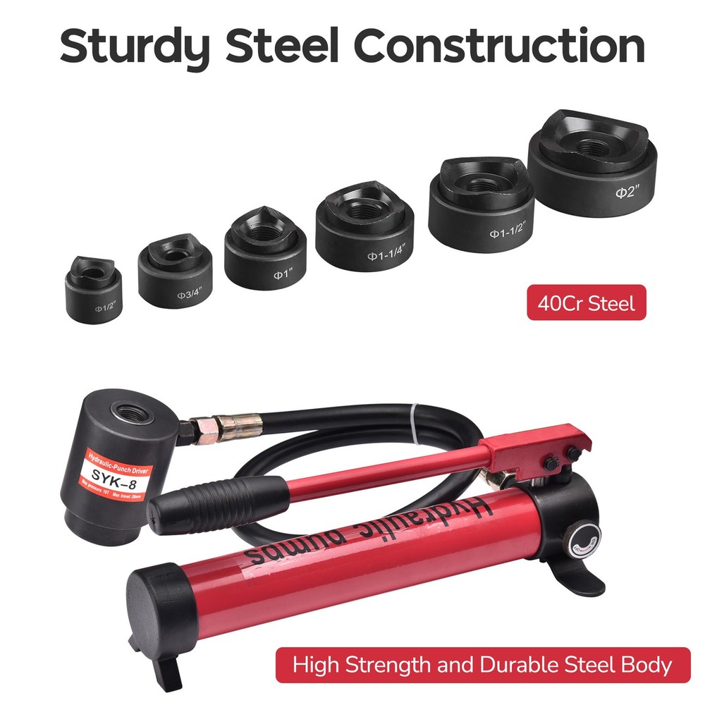 Yessources 1/2" - 2" Hydraulic Knockout Punch Set Conduit Hole Punch Driver Kit
