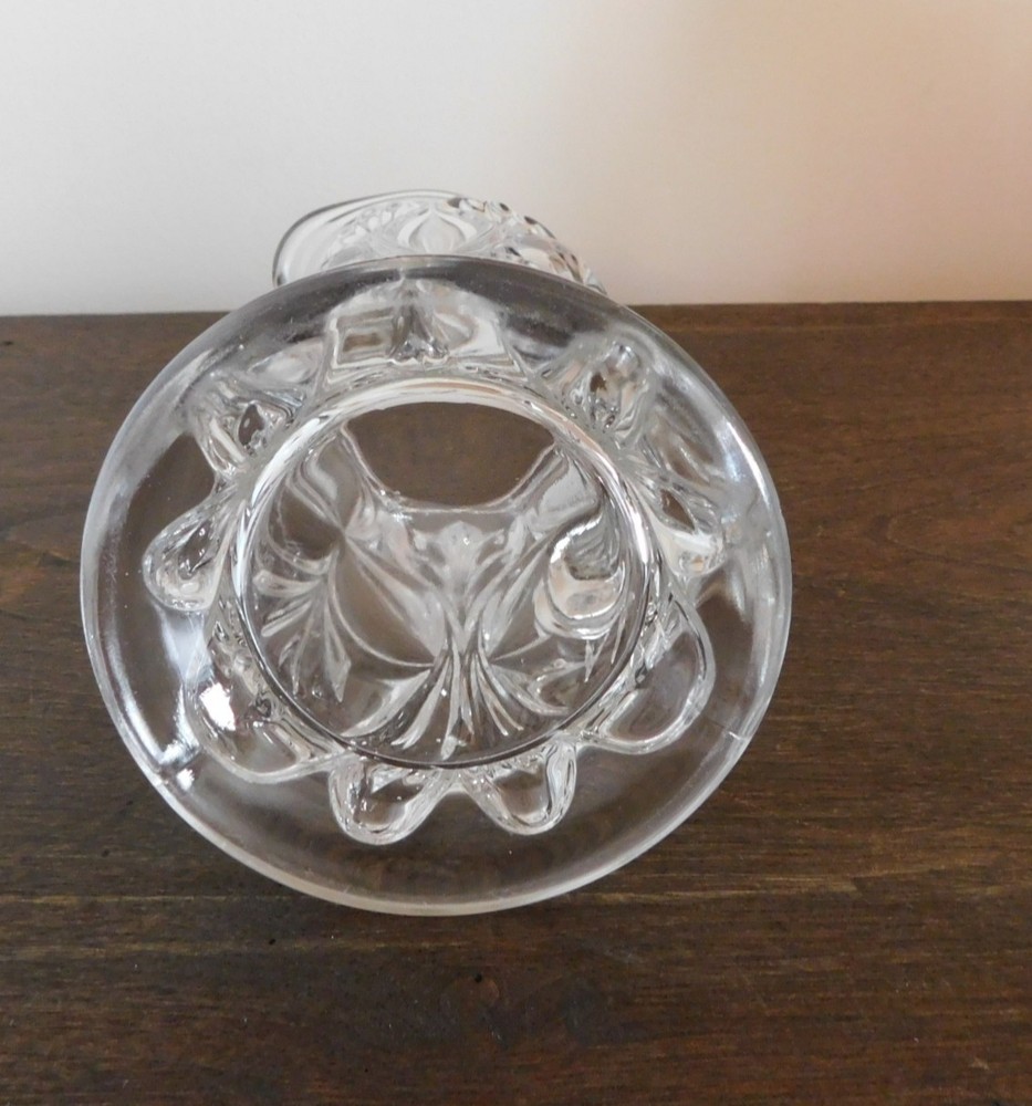 Small Pressed Glass Pitcher - Leaf / Swirl Pattern - Clear (#CH113)